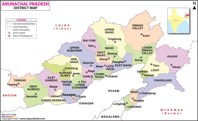 District Map of Arunachal Pradesh All Districts Name